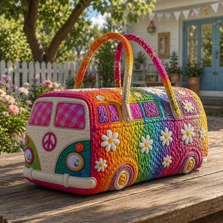 Cécile – sac de voyage matelassé au van arc-en-ciel rétro