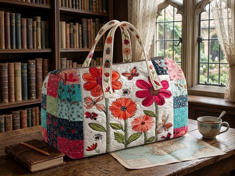 Isabelle – sac de voyage matelassé aux fleurs champêtres