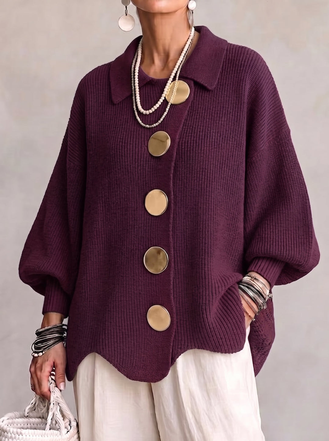 Ortensia | Cardigan oversize à boutons dorés