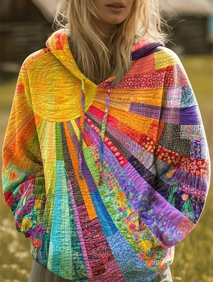 Adriana™ | Sweat à capuche bohème multicolore en patchwork