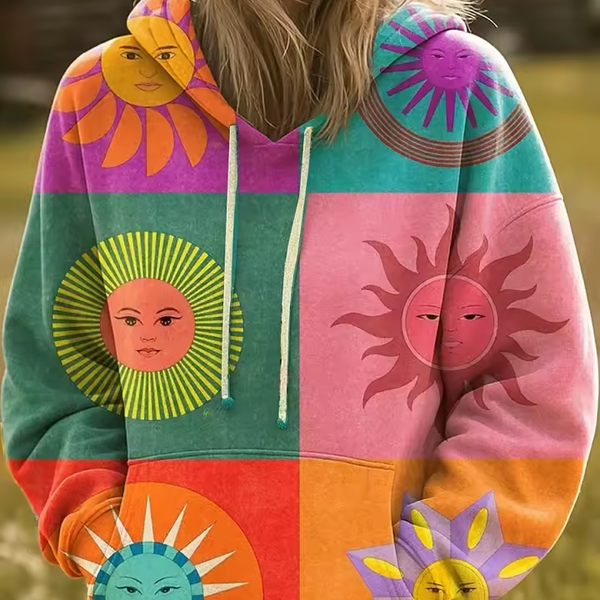 Adriana™ | Sweat à capuche bohème multicolore en patchwork